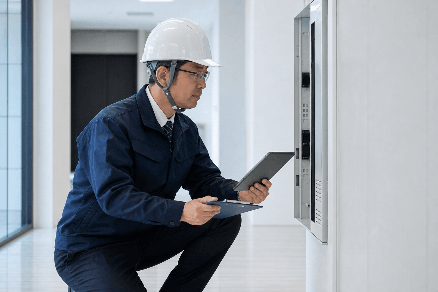 日本人スタッフによる建物設備点検の現場イメージ